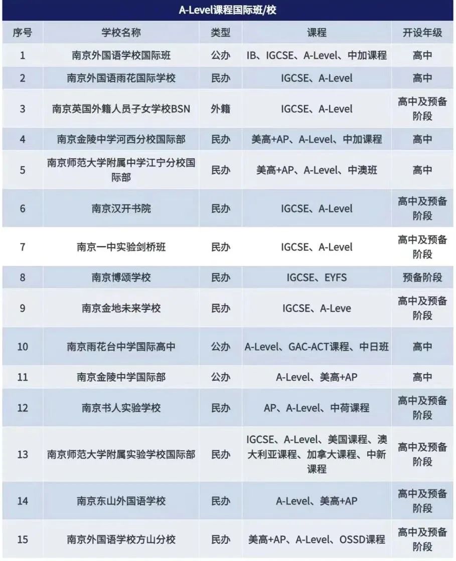 南京各大国际班开设哪些课程？