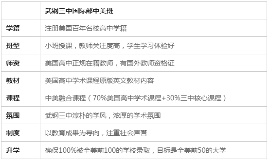 武钢三中国际部中美国际班招生简章